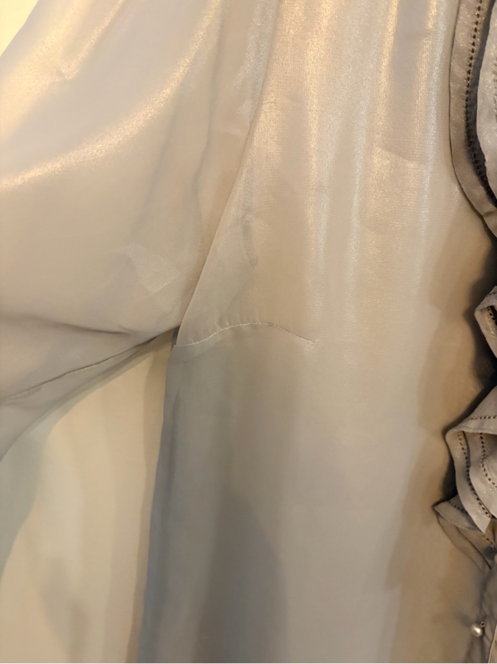 Metallic Silver Sheer Ruffle Front Pintuck Blouse - Picture 6 of 7
